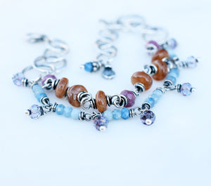 Beaded Gemstone Bracelet. Boho Style jewelry. Ruby Gemstones. 