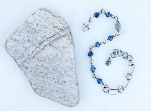 Blue Kyanite Beaded Gemstone Bracelet. Fine Silver Handcrafted Chain. 83209