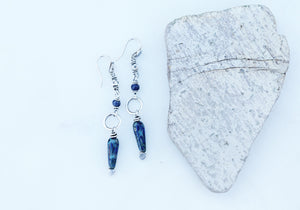 Sapphire Spikes. Hill Tribe Silver Gemstone Dangles. Long Blue Earrings. 7251