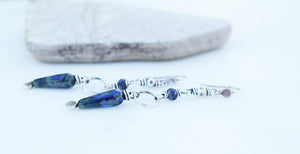 Sapphire Spikes. Hill Tribe Silver Gemstone Dangles. Long Blue Earrings. 7251