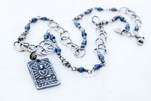 Yogi Charm Necklace with Blue Sodalite Stones. Handmade Jewelry. 