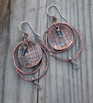 Copper Hoop Earrings w Blue Quartz Gemstones A71462