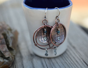 Copper Hoop Earrings w Blue Quartz Gemstones A71462