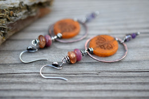 Colorful Bohemian earrings with Gemstones and Lotus Beads. 