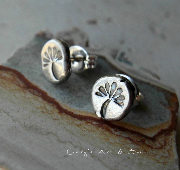 Fine Silver Flower Stud Earrings Handmade Silver Post Earrings