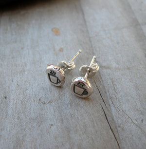 Coffee Cup Earrings Sterling Silver Post Coffee Mug Stud Raw Silver Handcrafted Earrings. Modern. Minimalist.