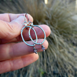 Amethyst Spinel Gemstone Earrings Silver Hoops