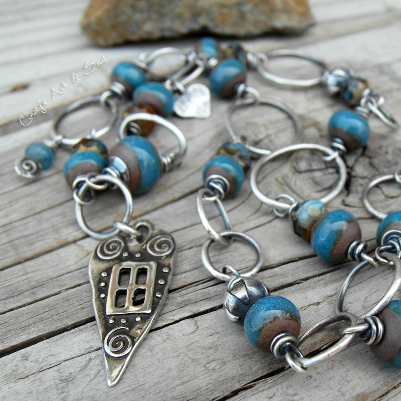 Heart in Home Handmade ceramic beaded chain necklace. 