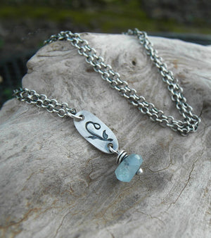 Blue Aquamarine Gemstone Necklace. 999 Fine Silver Flower Charm. Cindys Art and Soul Jewelry.