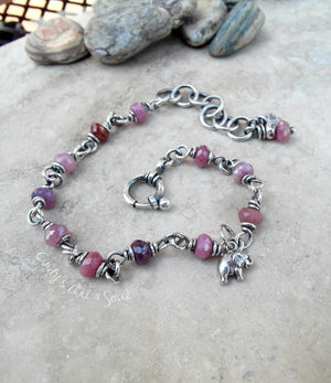 Beaded Ruby Bracelet. Stacking Bracelet. Red Gemstone Bracelet. Cindy's Art & Soul Jewelry.