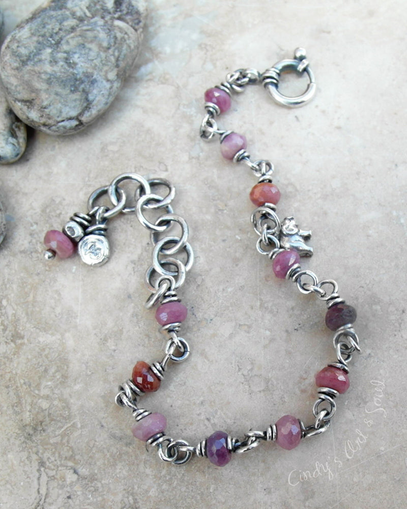 Beaded Ruby Bracelet. Stacking Bracelet. Red Gemstone Bracelet. Cindy's Art & Soul Jewelry.