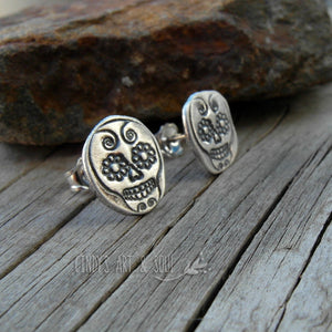 Sugar Skull Post Earrings 999 Pure Silver Nugget