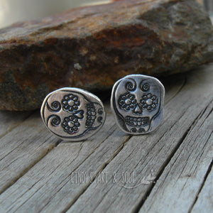 Sugar Skull Post Earrings 999 Pure Silver Nugget