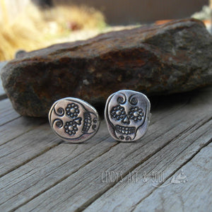 Sugar Skull Post Earrings 999 Pure Silver Nugget