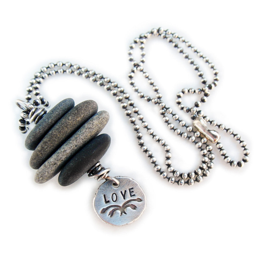 River Rock Love Necklace Inspirational Silver