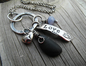 Silver River Rock Necklace with Purple Agate. Choose Love. Cindy's Art & Soul Jewelry