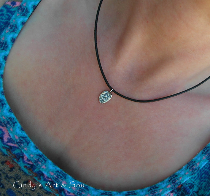 Hand-Stamped Sugar Skull Nugget Pendant in .999 Fine Silver