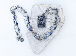 Yogi Charm Necklace with Blue Sodalite Stones. Handmade Jewelry. 